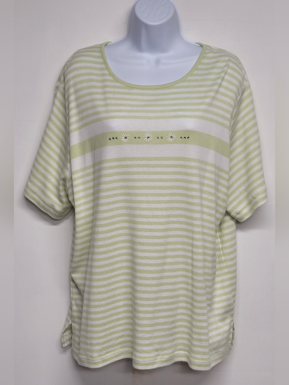 C.D Daniels Short Sleeve Tee Cotton Blend Striped Nautical Embellished